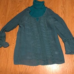 Turquoise turtleneck & Turquoise Over Blouse